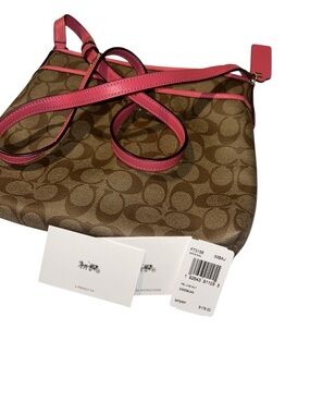 Coach Brown Signature Crossbody with Pink Trim
